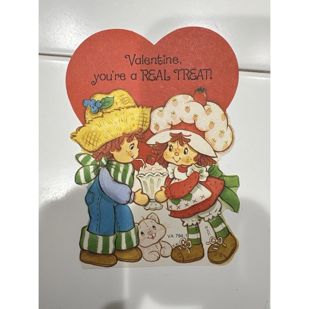 Strawberry Shortcake & Huckleberry Pie‎ Mini Valentines Card 1980s READ Ephemera
